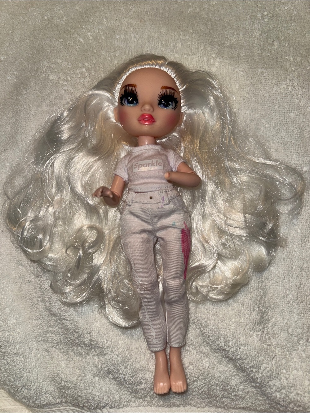 Sparkle Fashion Doll with White Hair and Pink Accent - Unbranded